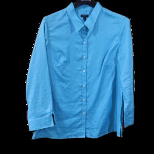 Talbots 100% Linen Blue Button Down Long Sleeve Top 14